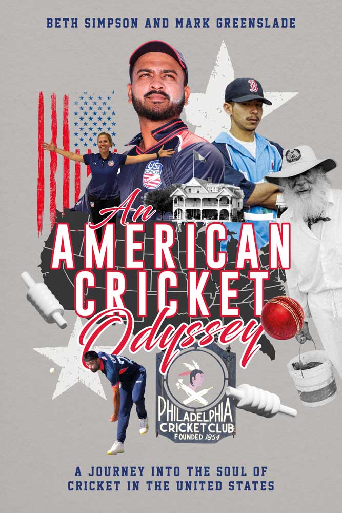 The front cover containing energetic mix of USA cricketers and cricket related paraphernalia